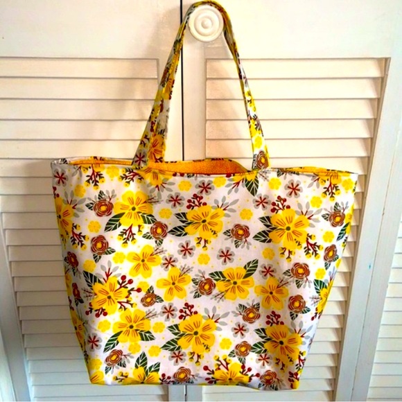 Handmade Colorful Floral Fabric Tote Bag All Purpose Carry All Shoulder Purse - Picture 4 of 9